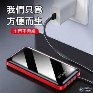 4合1超薄行動電源20000mAh 自帶充電線移動充電寶 IPhone+Micro安卓+TypeC (2.9折)