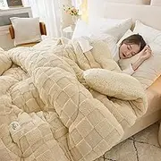 Plush Shaggy Comforter, Sherpa Fleece Comforter, Fluffy Cozy Ultra-Soft Warm Queen Size Quilted Comforter, Reversible Fuzzy Plush Warm Bedding (C 150x200cm(3.5kg))