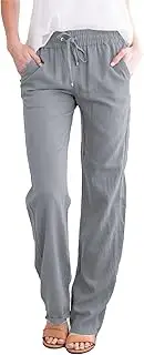 [Generic] High Waisted Wide Leg Pants for Women Womens Summer Pants Lightweight Casual Linen Drawstring Pant Women