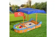 Keezi Kids Sandpit Wooden Boat Sand Pit with Canopy Bench Seat Beach Toys 150cm