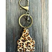 Tan Cheetah Print Western Cow Tag Keychain Bag Charm