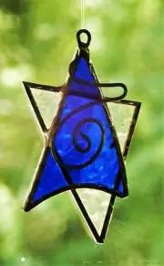 COBALT BLUE CRYSTAL STAR Stained Glass HANDMADE SUNCATCHER CHRISTMAS TREE DECOR