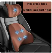 Car Electric Single Lumbar Single Headrest Vibration Massage Lumbar Support Neck Pillow lumbar Cushion Car Seat Car interior Set 1 Brown