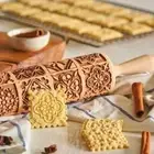 Solid Wood Patterned Roller Square Grid Embossed Wooden Rolling Pin Cookies