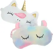 DEARMAMY 2pcs Unicorn Eye Masks Plush Sleep Mask for Women Cute Eye Cover for Deep Sleep Comfortable Light Blocking Design for Personal Use Sharing