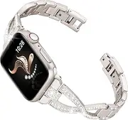 Ocaer Compatible with Apple Watch Strap 42mm 41mm 40mm 38mm, Glitter Metal iWatch Band for iWatch Series 10 9 8 7 6 5 4 3 2 1 SE, Bling Dressy Jewelry Apple Watch Band Bracelet for Women (Starlight)