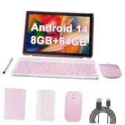 10 inch Android 14 Tablet with Keyboard, 2 in 1 Tablets Set 8GB+64GB Pink