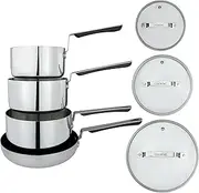 [Commichef] 4-Piece Cookware Set, Includes 16/18/20 cm Saucepans & 24 cm Frying Pan, Stackable Design, Tri-Ply Steel & Aluminium