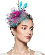 [Generic] 1PCS Fascinators for Women Tea Party Hat Hats Flower Mesh Feathers Headband Headwear Hair Clip for Girls