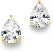 [Mariell] Gold Cubic Zirconia Stud Earrings, Pear Shape CZ Crystal, 2 Carat Imitation Diamond Stud Earring, Metal Gemstone, Cubic Zirconia