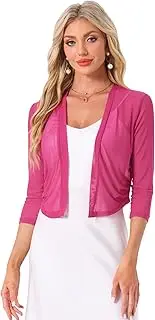 [Allegra K] Women's Bolero Chiffon Shrug 3/4 Sleeve Open Front Sheer Mesh Cardigan