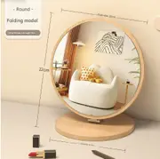 TOOLKISS Round Folding Mirror – Large Wooden Swivel Vanity Mirror for Desk, Tabletop Makeup Mirror with Smooth Rotation, Elegant Minimalist Design for Home, Dorm & Beauty Routine