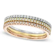 0.25 CT. T.W. Natural Diamond Three Piece Band Stackable Set in Solid 10K Tri-Tone Gold