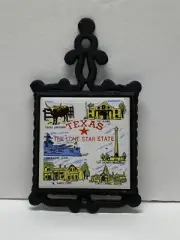 Vintage 80's Cast Iron and Tile TEXAS Trivet Memorabilia