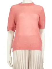 Pink Wool Knit Short Sleeve Top