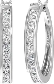 [FINEROCK] 1 Carat Channel Set Diamond Hoop Earrings in 14K Solid Gold