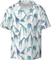 [YANYU] Giraffe Pattern Print Hawaiian Shirts Men Short Sleeve Button Down Cuban Collar Shirt Summer Beach Days