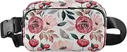 [GuoChe] Trendy Fanny Waist Pack Men Women Vintage Flowers Rustic Watercolor Red Mini Sling Chest Bag with Adjustable Strap for Travel Shopping Running, Vintage flowers rustic46, 8" x 5.3" x 2.3", Retro