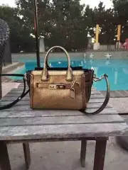 Coach Swagger 35990 Mini 20 Metallic Gold Pebble Leather Satchel
