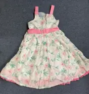 White Multi Colour Embroidered Border Hem Pumpkin Patch Girls Dress Size 11