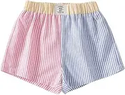 [WDIRARA] Girl's Striped Color Block Elastic Waist Shorts Summer Casual Letter Patched Shorts