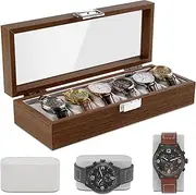 BLAZDEVE 6-Slot Watch Storage Wooden Box, Watch Box with Glass Window, Jewelry Collection Case Organiser Holder, Velvet Cushion, Metal Clasp, Watch Box for Men and Women