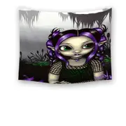 Gothling Cute Purple Goth Elf Girl in Eerie Swamp Tapestry