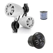 Pyle 4-CH Marine Bluetooth Controller, 2x 2.25" Off-Road Speakers (White), Wire