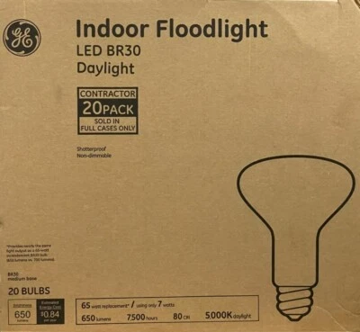 20 GE 65-Watt BR30 Daylight Bright LED Floodlight Bulbs - 650 Lumens