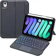 Bluetooth Backlit Keyboard Cover Keyboard Folio Case for iPad Mini 6 (6th Generation)/iPad Mini 7 (A17 Pro) 8.3-inch, Backlight & Touch Mouse & Detachable Protective Case