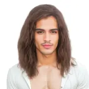 Brown Long Wavy Mens Wig Curly Men Wigs for Man Male Hippie 60s 70s