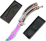 Butterfly Knife, Unsharpened Blade Practice Tool Fold Flip Balisong Trainer Martial Arts Stainless Steel with Sheath Handle Folding Tactical Training Exercise for Men Boys Teenager (Rainbow)