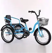 Three Wheel Bike, Childrens Tricycle Two-Seater Childrens Cruise Bycicles for 2-12 Years Old 6 18 Inch Three Wheel Bikes with Seat Belt Cycling Pedalling