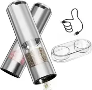 Rechargeable Electric Salt and Pepper Grinder Set with Base Stainless Steel