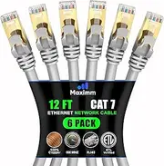 Cat 7 Ethernet Cable 12 ft - High-Speed Internet & Network LAN Patch Cable, RJ45 Connectors - 12ft / Gray / 6 Pack - Perfect for Gaming, Streaming, and More