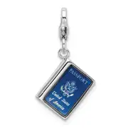 Sterling Silver Amore La Vita Rhodium-Plated Polished 3-D Enameled Passport Charm With Fancy Lobster Clasp