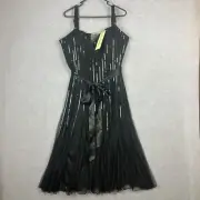 Autograph Dress Womens 20 Black Crystal Glam Sequin Bind Striped BNWT