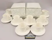 Set of 8 NIB Mikasa English Countryside White Espresso Cups & Saucers