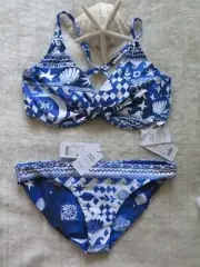 Seafolly 14F Corfu Wrap Front Bra U/Wire & 14 Corfu Reversible Hipster Azure