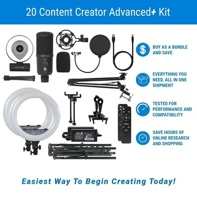 CONTENT CREATOR KIT ADVANCED+ (Ring Light With Stand, USB Microphone, 2K Webcam)