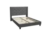 Foret Bed Frame Double Base Bedroom Furniture Wooden Fabric Tufted Studs Grey