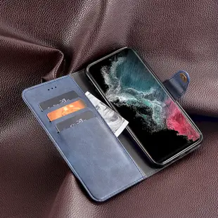 Samsung Galaxy S22 Ultra S22+ S22 皮革保護套復古紋鈕扣式磁扣帶翻蓋皮套手機套