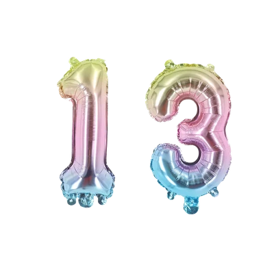 Number Thirteen Colorful Balloon, 32" Foil Mylar, Teen Birthday Party Decoration