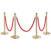 VEVOR Stanchion Post with Velvet Rope, 4-Pack Crowd Control Stanchion with 3PCS 5FT Red Velvet Ropes, Stainless Steel Queue Barrier Line Divider with