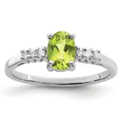 Sterling Silver Rhodium Peridot & Diamond Ring