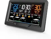 Weather Station Wireless, Digital Large LCD Screen Thermometer, Weather with 5 Forecasts,Temperature, Humidity, Alarm Clock, Suitable for Home Office