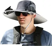 [Generic] Outdoor Wide Brim Solar Fan Outdoor Fishing Hat, USB Charging, Sombrero Con Ventilador Solar for Hiking, Fishing (Dark gray)