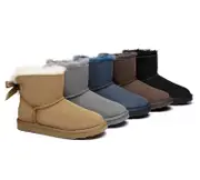 Urban UGG® UGG Boots Women Double faced Sheepskin Wool Mini Back Bow - Chestnut / AU Ladies 6 / AU Men 4 / EU 37