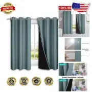 Premium Greyish Blue 100% Blackout Curtains, Noise Reducing, 2 Panels, 42" x 63"