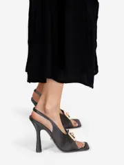 Black Medusa Buckle Sling Back Sandals